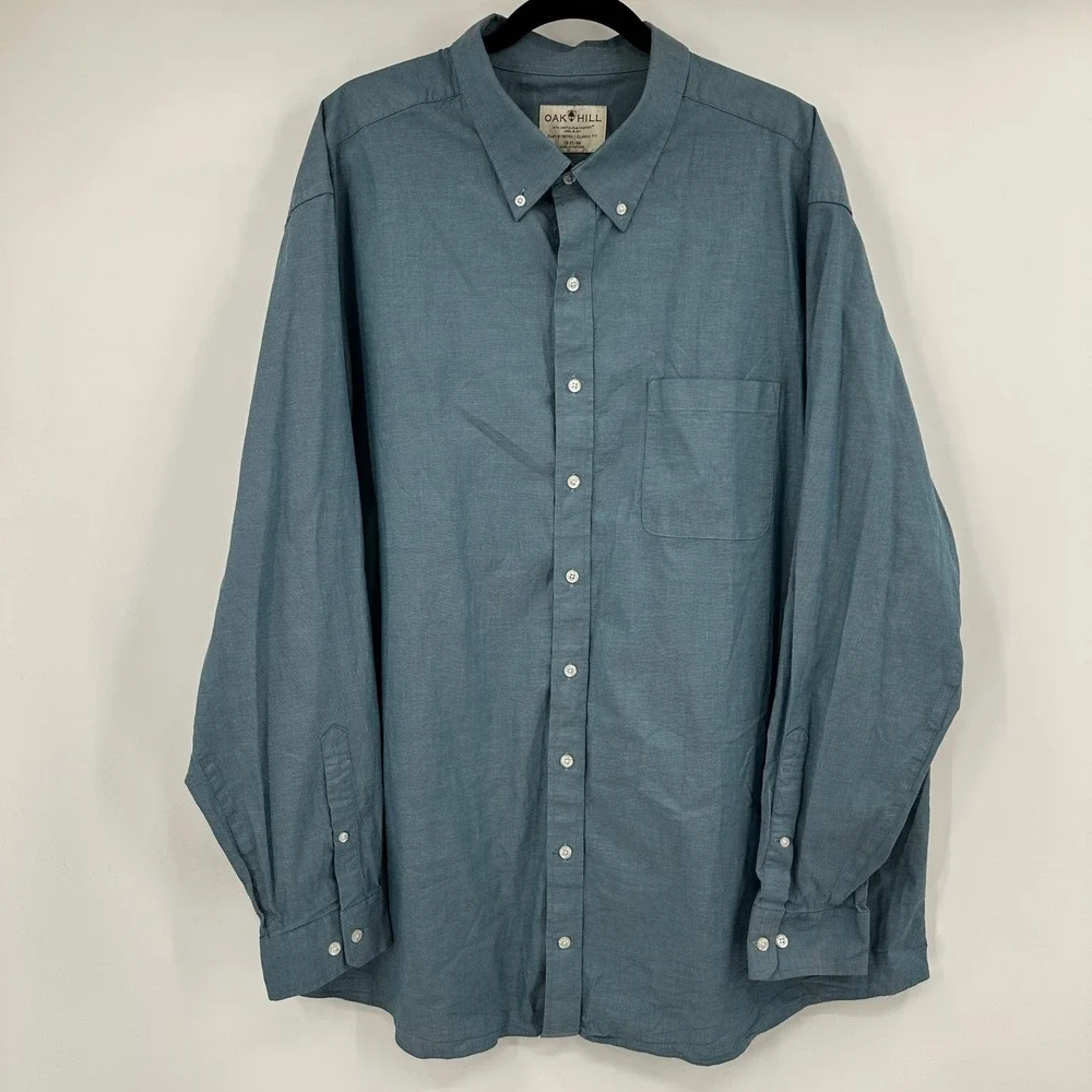 Oak Hill Men Big & Tall 19 37/38 Classic Fit Easy Stretch Button Down Shirt Blue